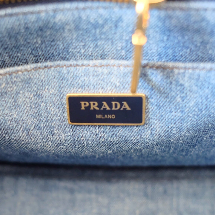 Prada canapa 2way denim shoulder hand bag