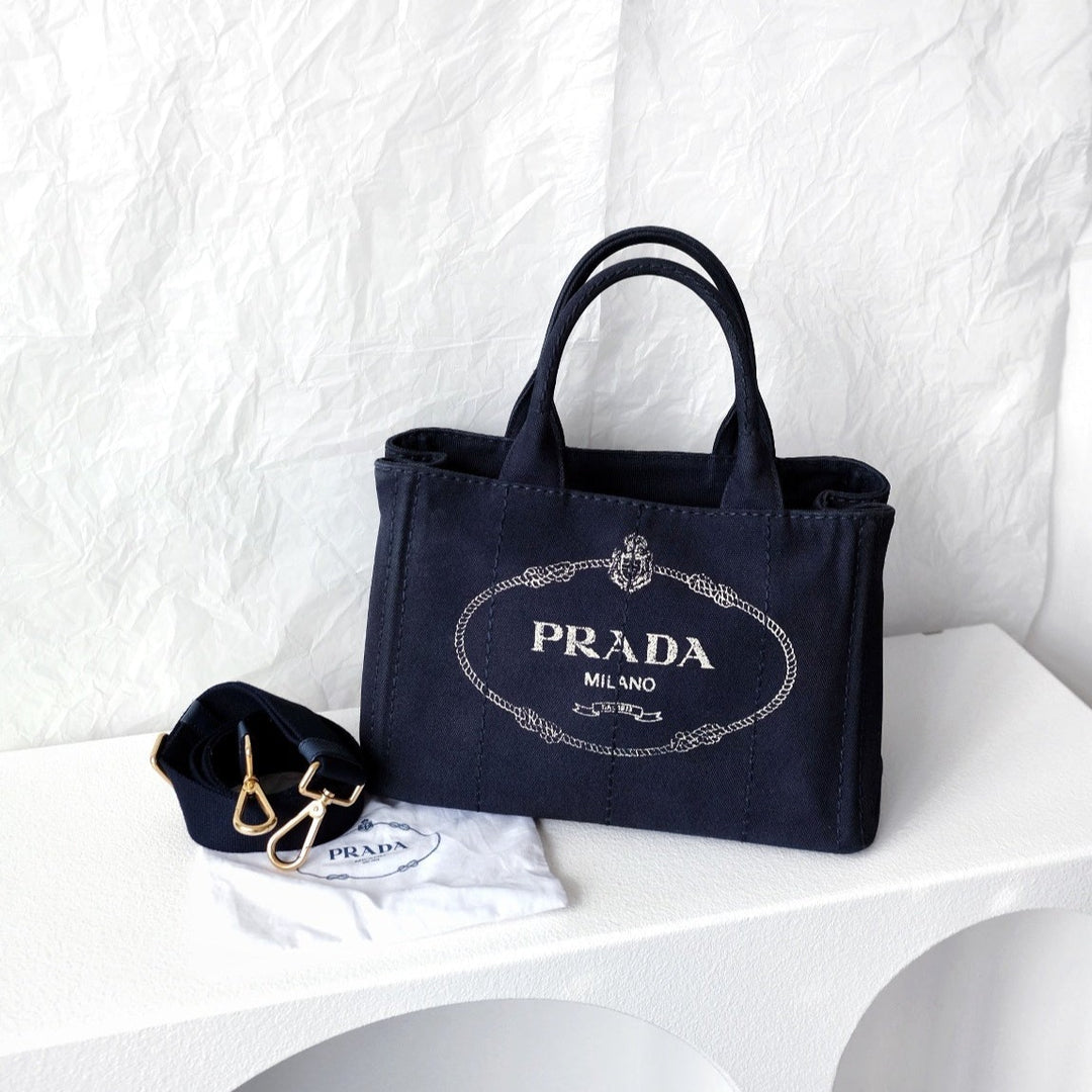 Prada canapa 2way denim shoulder hand bag