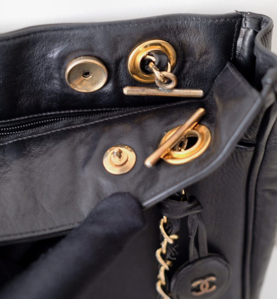 Chanel matelasse quilted black vintage shoulder tote