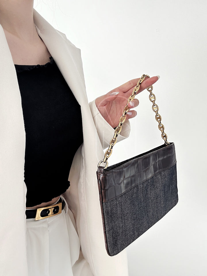 Celine vintage denim and leather chain bag