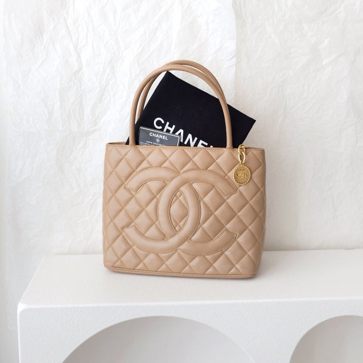 Chanel medallion beige tote bag