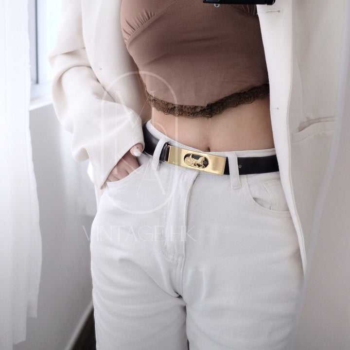Celine vintage horse carriage leather belt brown