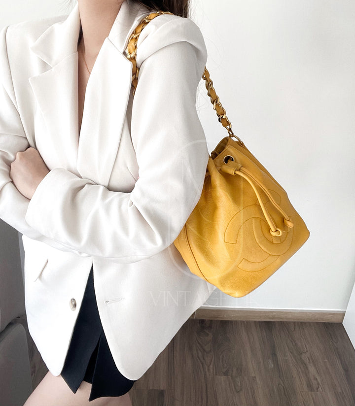 Chanel vintage CC drawstring cowhide bucket bag