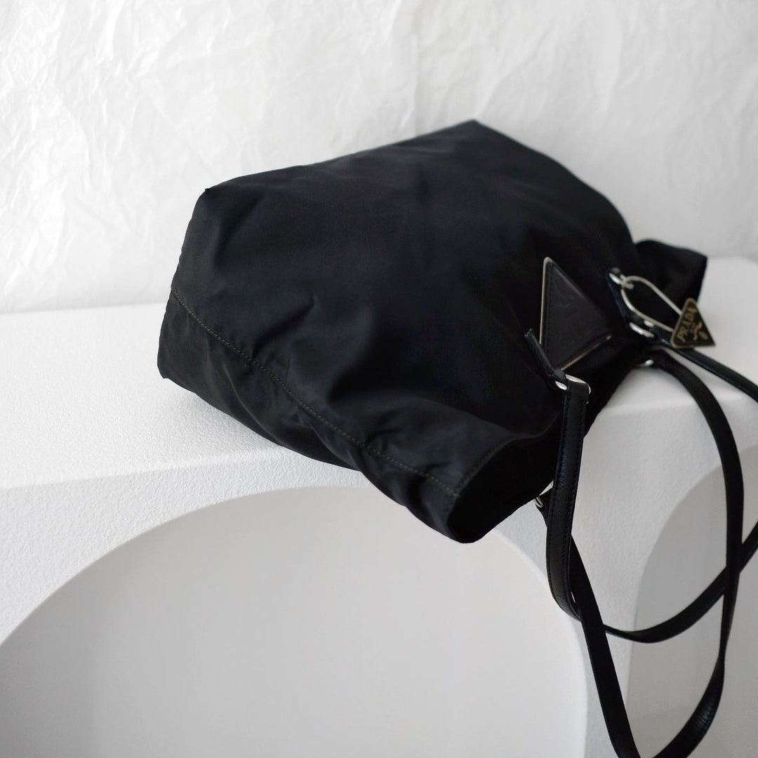 Prada nylon tote bag with keychain