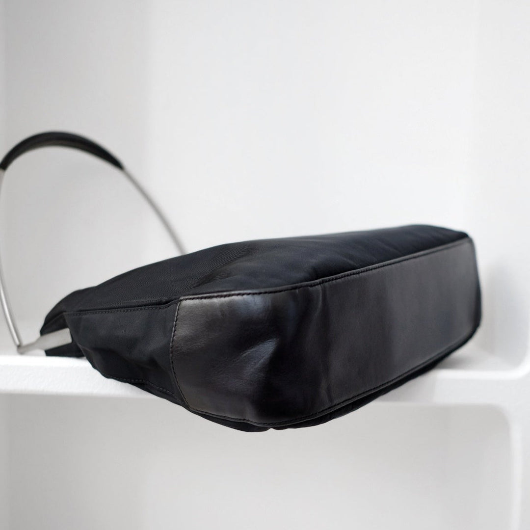 Prada metal strap side logo tote bag