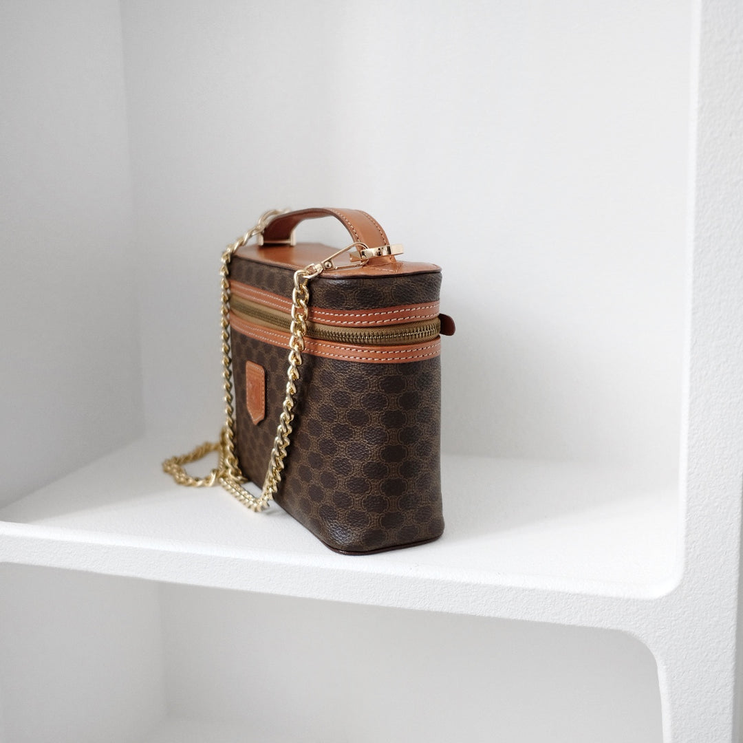 Celine macadam vanity brown coated canvas fabric cosmetic bag