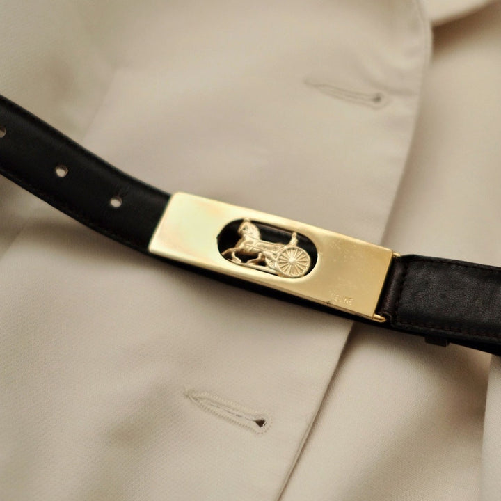 Celine vintage horse carriage leather belt brown