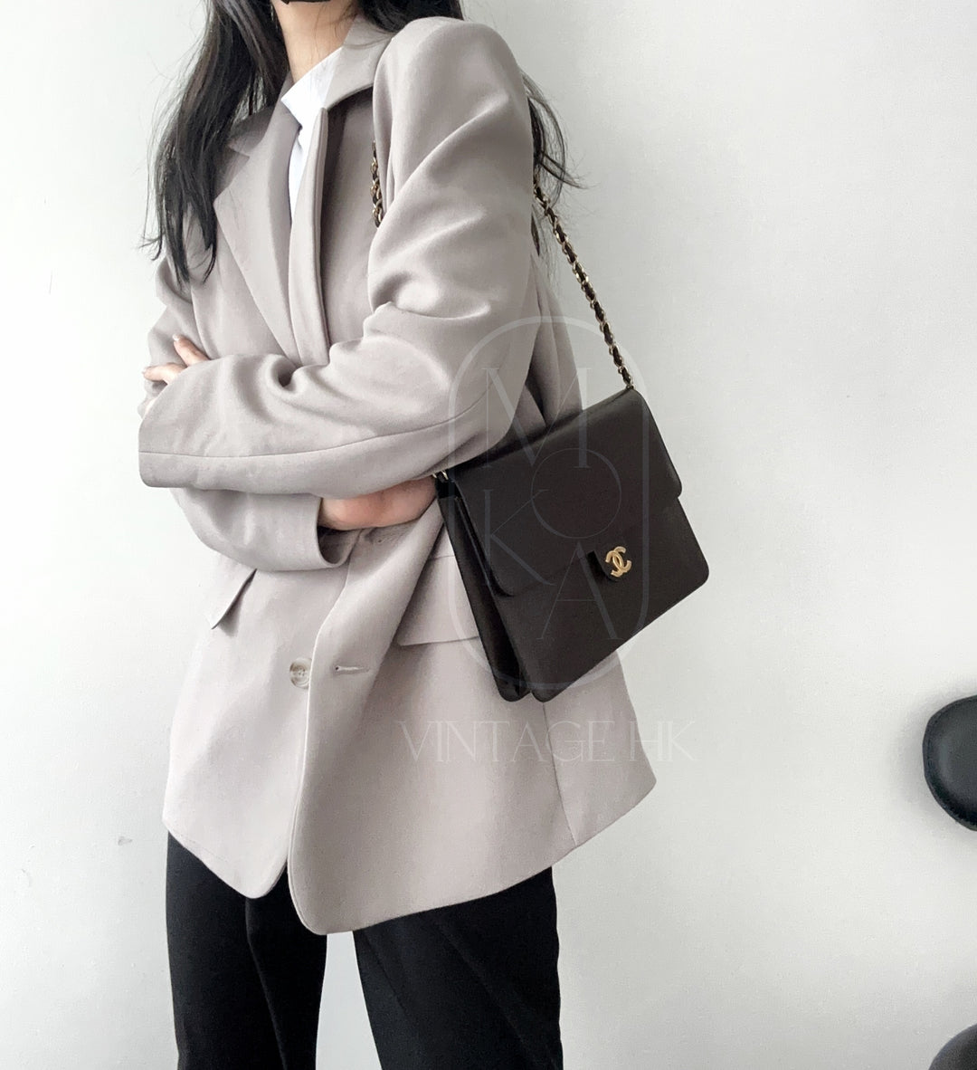 Chanel vintage box leather flap chain bag