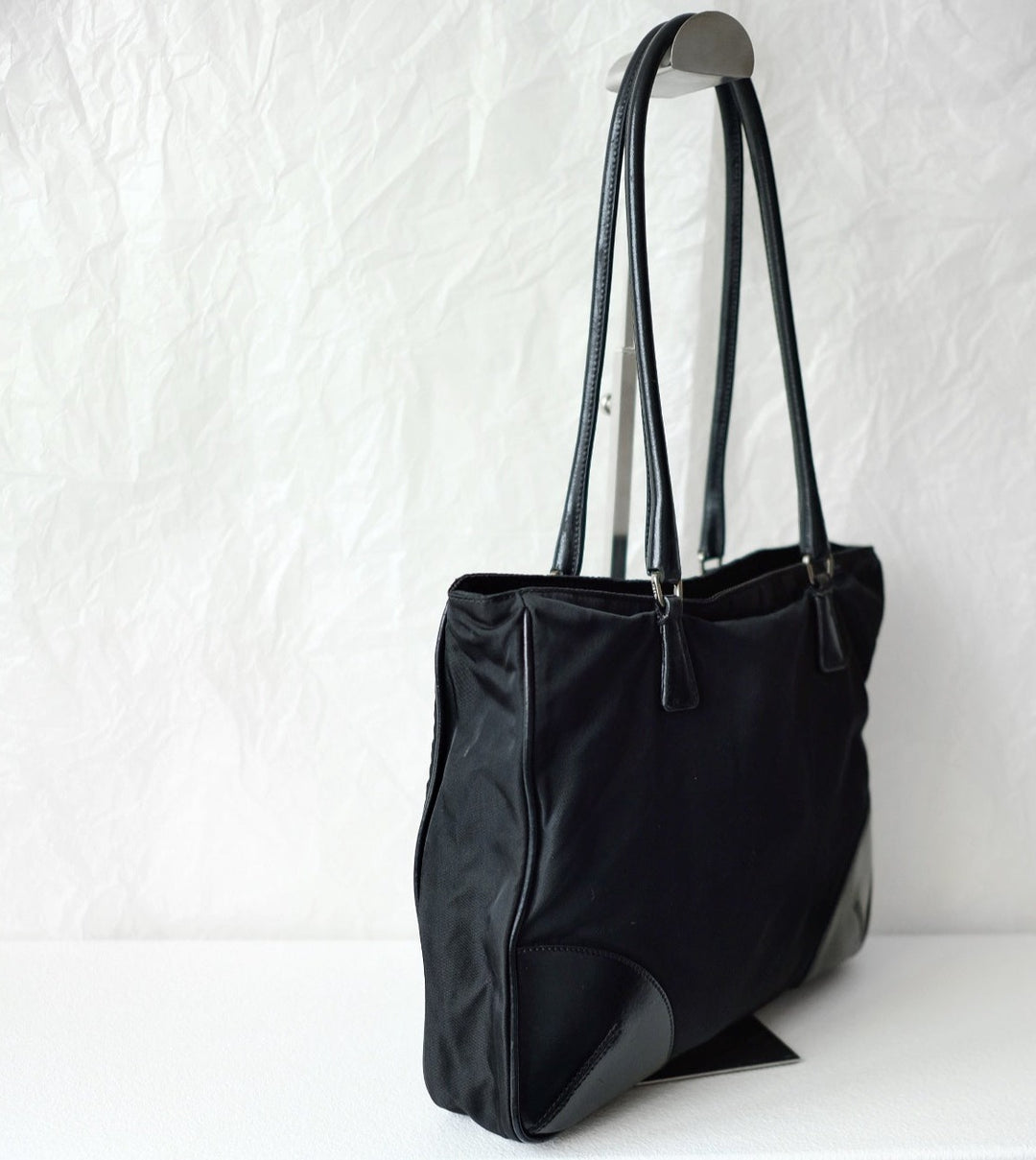 Prada vintage nylon and leather tote bag