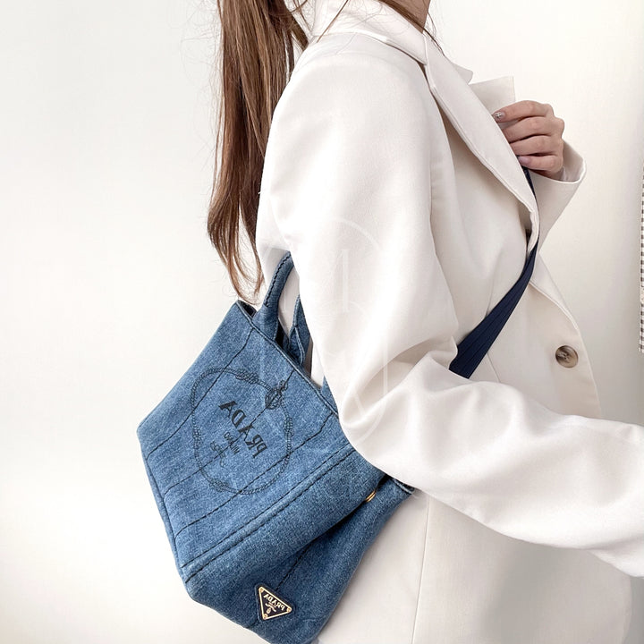 Prada canapa 2way denim shoulder hand bag