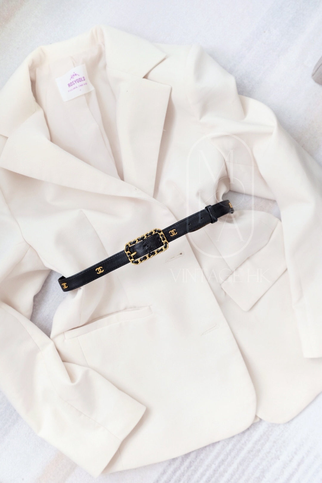 Chanel vintage cc logo leather belt black