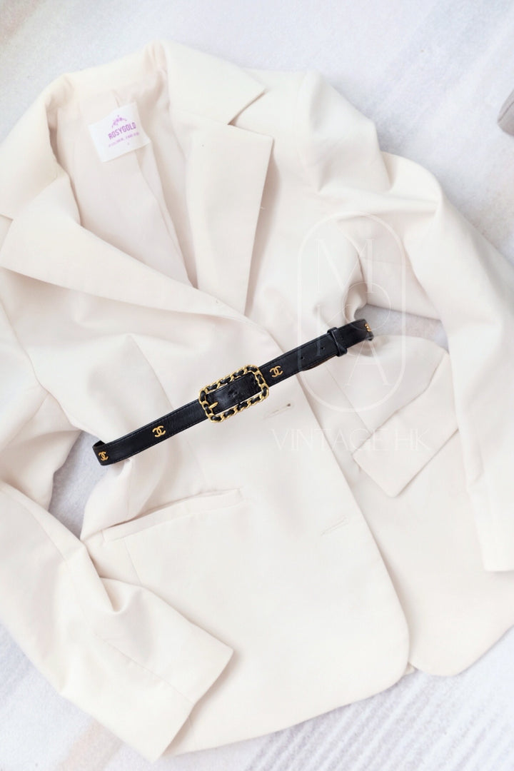 Chanel vintage cc logo leather belt black