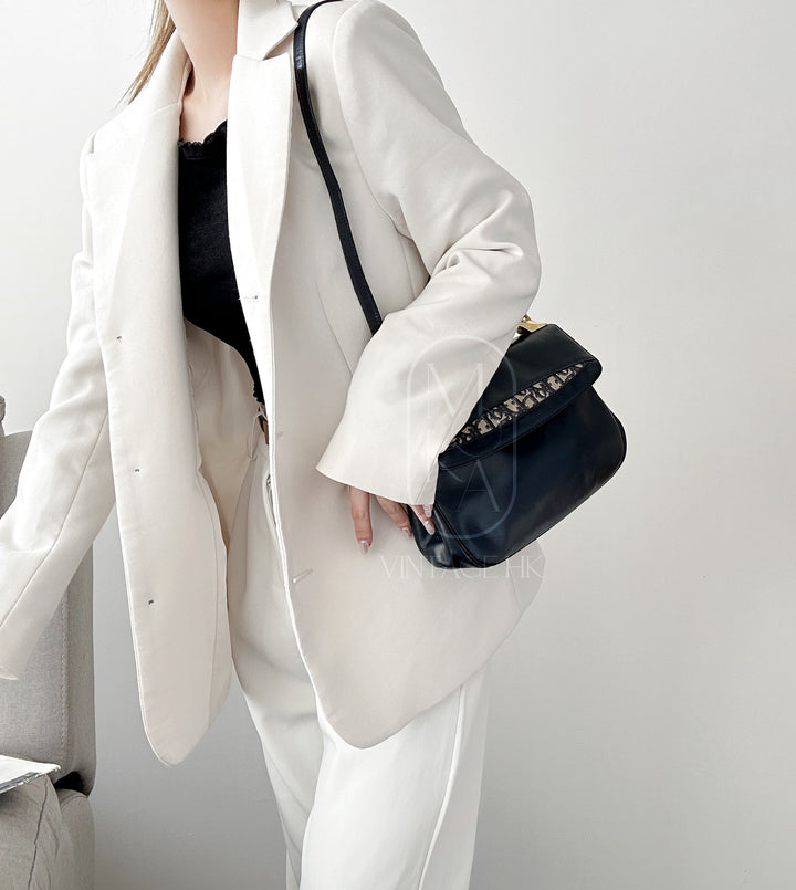 Dior trotteur dark navy cream leather jacquard handbag