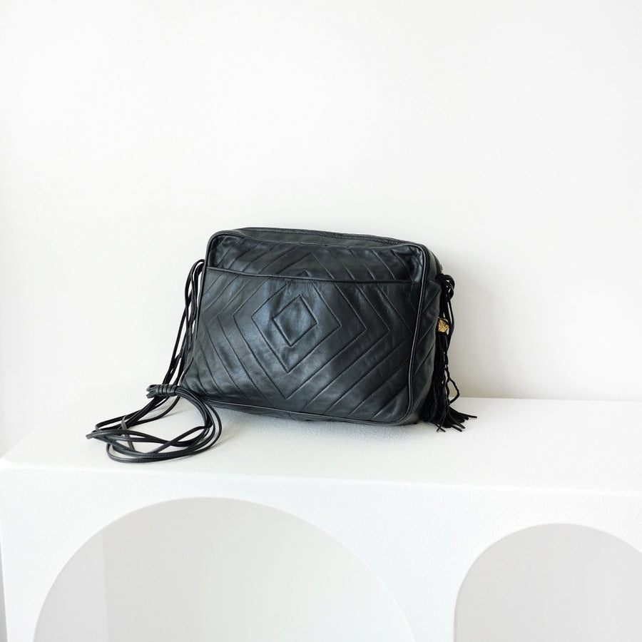 Chanel black quilted lambskin crossbody bag with tassel