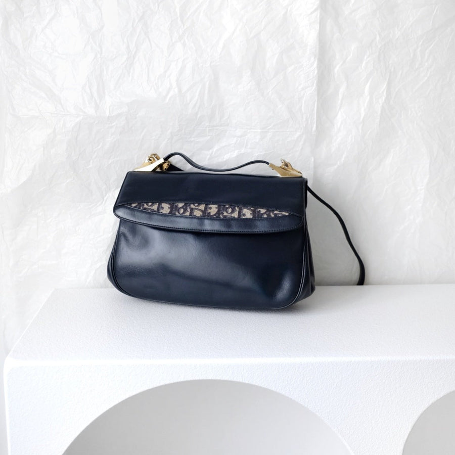 Dior trotteur dark navy cream leather jacquard handbag