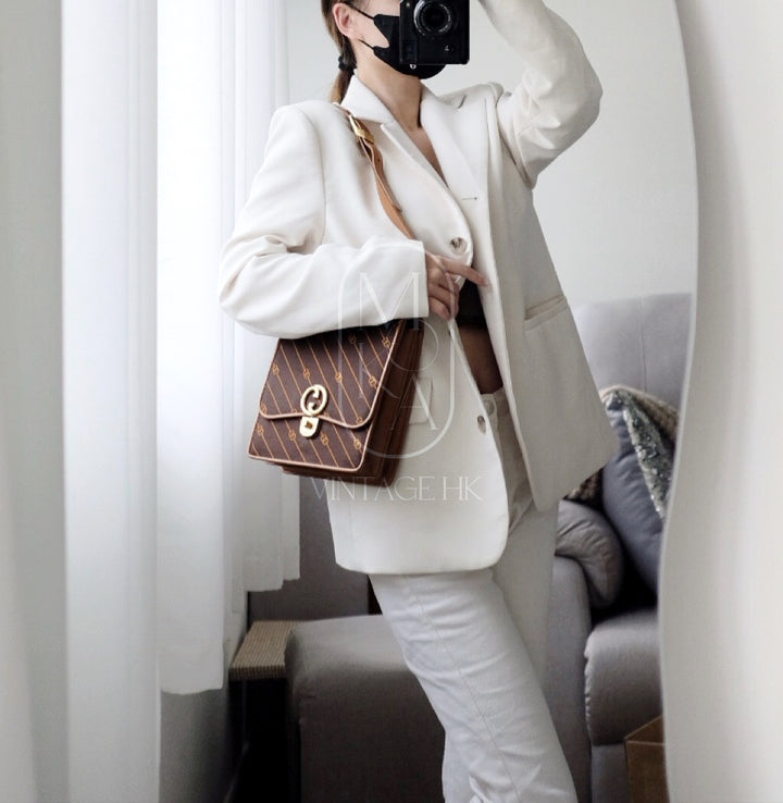 Gucci vintage canvas leather flap shoulder bag