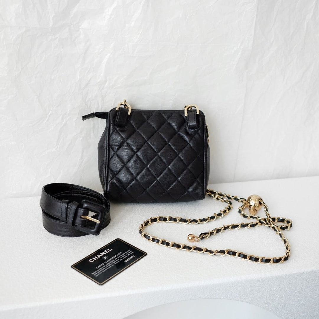 Chanel vintage quilted sheepskin CC belt bag