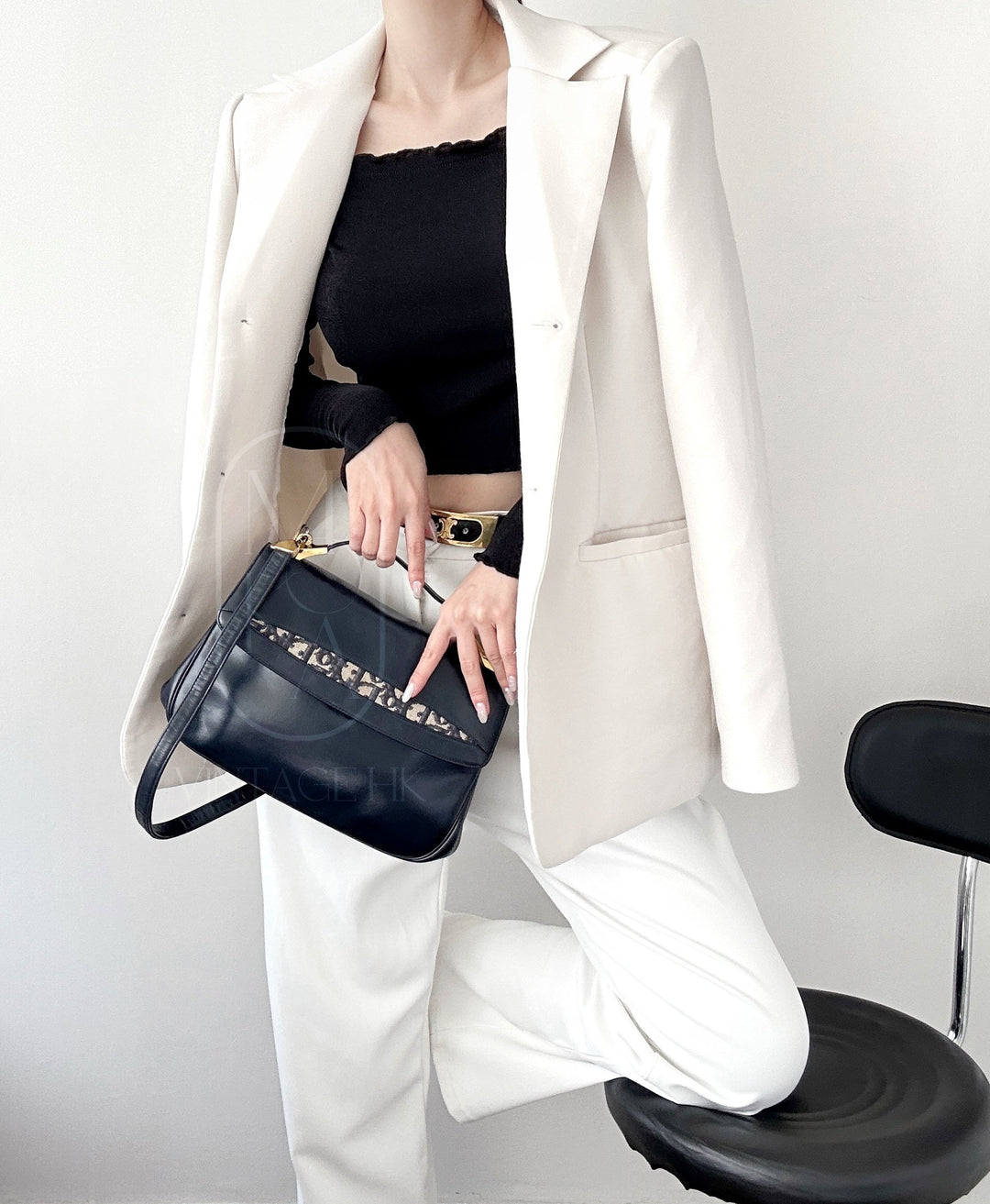 Dior trotteur dark navy cream leather jacquard handbag