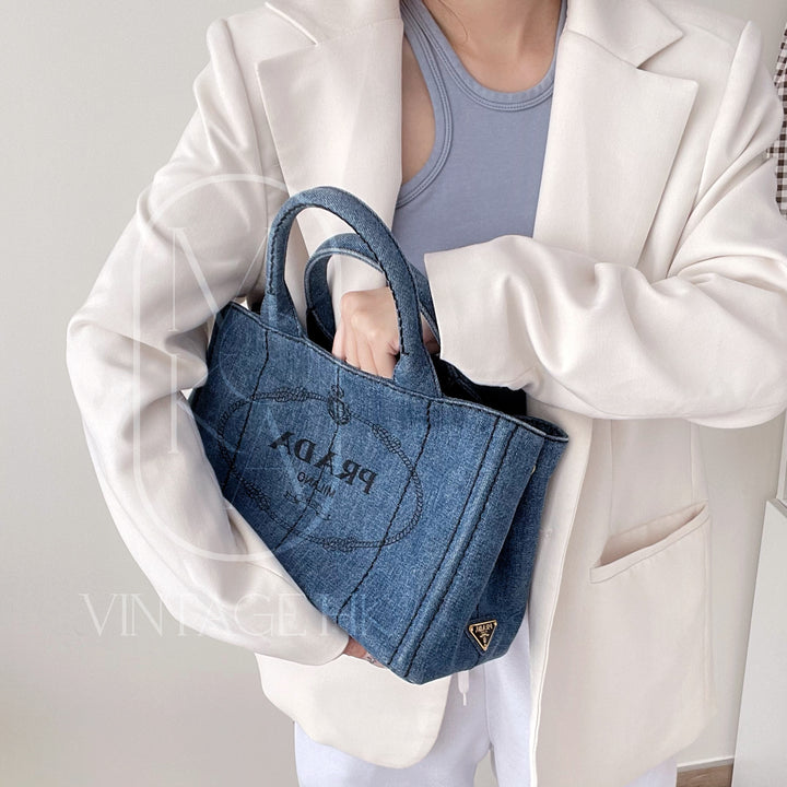 Prada canapa 2way denim shoulder hand bag