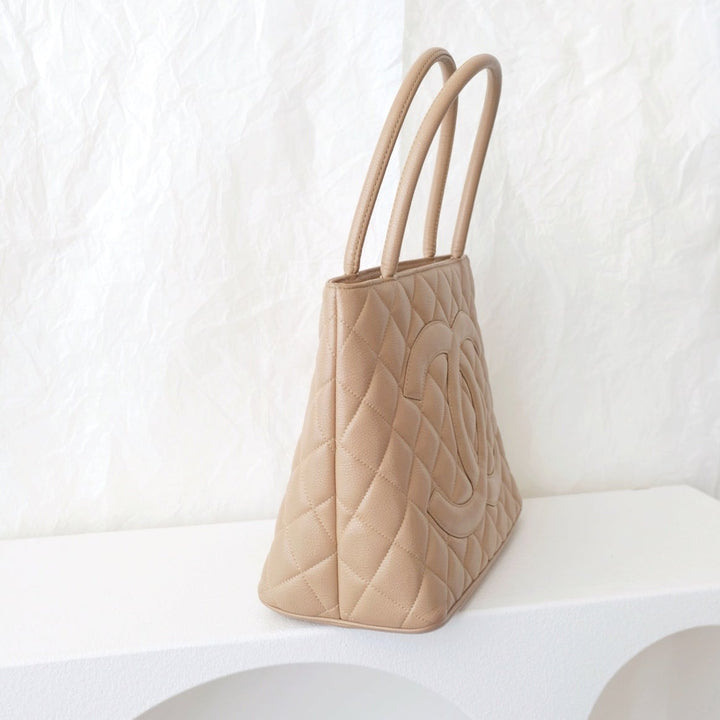 Chanel medallion beige tote bag