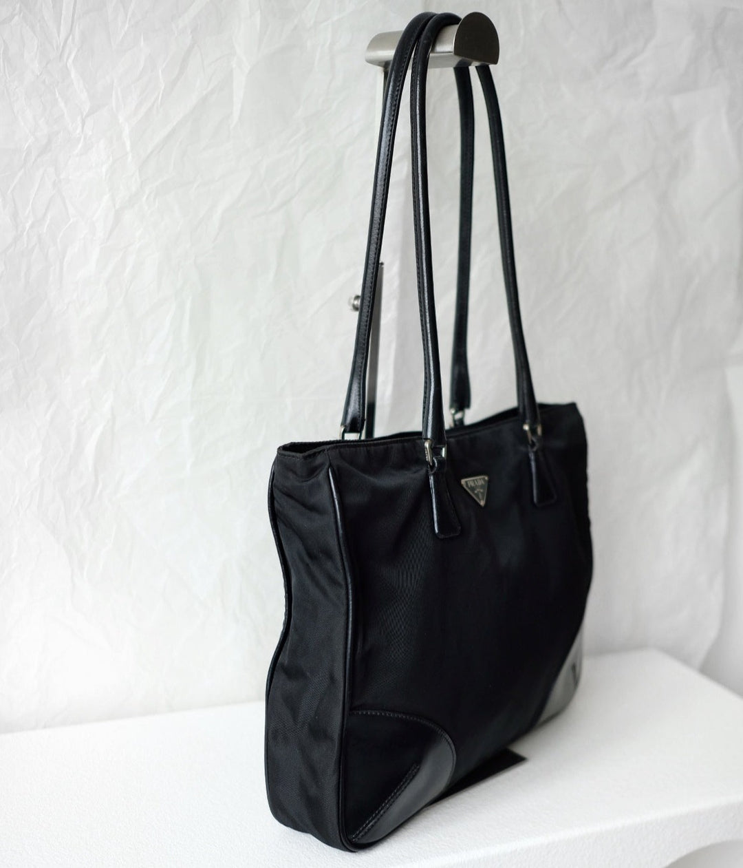 Prada vintage nylon and leather tote bag