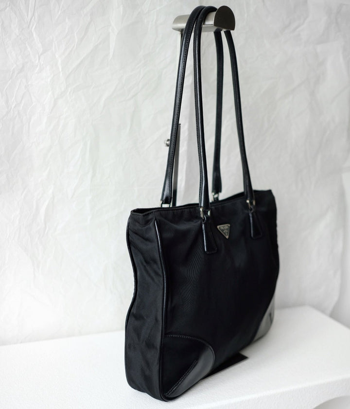 Prada vintage nylon and leather tote bag