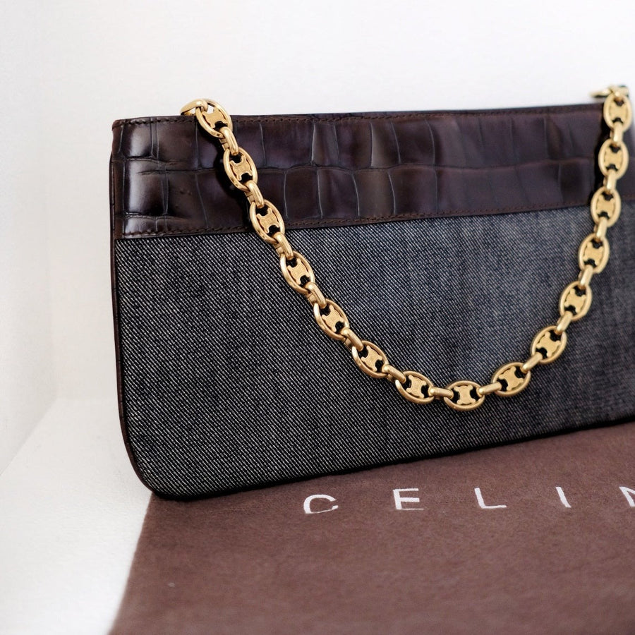 Celine vintage denim and leather chain bag