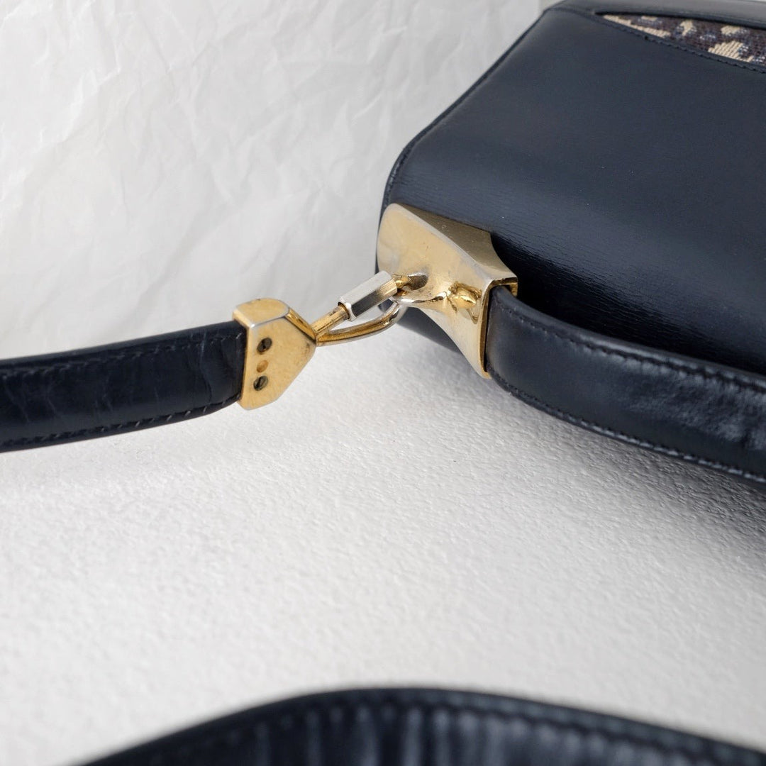 Dior trotteur dark navy cream leather jacquard handbag