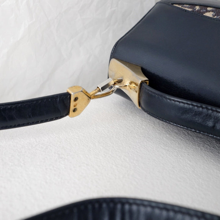 Dior trotteur dark navy cream leather jacquard handbag