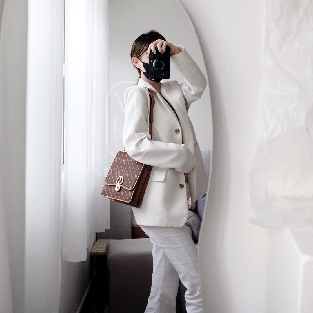 Gucci vintage canvas leather flap shoulder bag