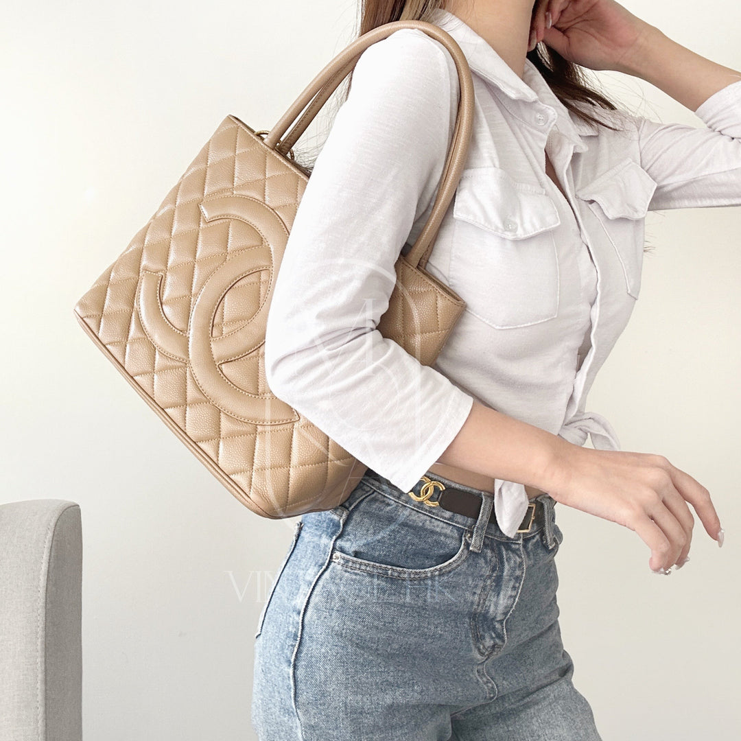 Chanel medallion beige tote bag