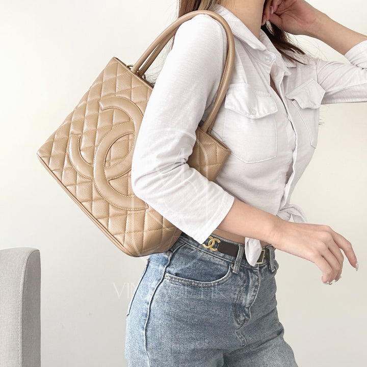 Chanel medallion beige tote bag