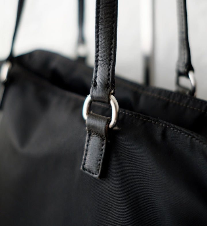 Prada nylon tote bag with keychain