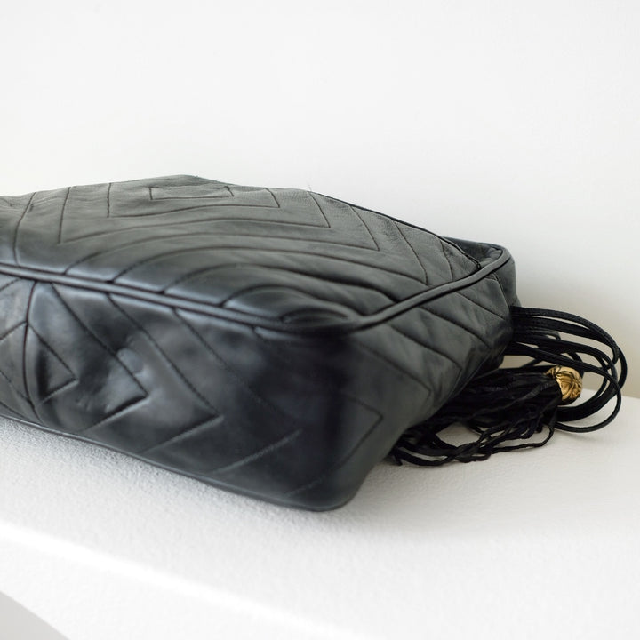 Chanel black quilted lambskin crossbody bag with tassel