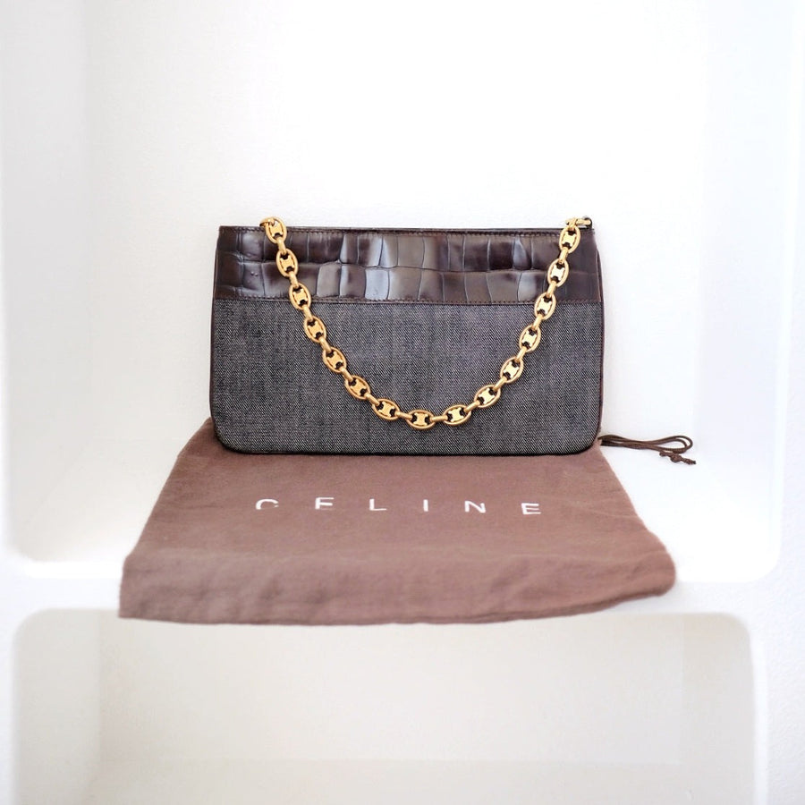 Celine vintage denim and leather chain bag