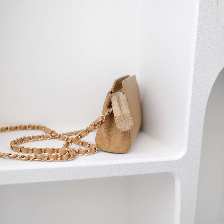 Chanel vintage beige quilted cowhide pouch +chain