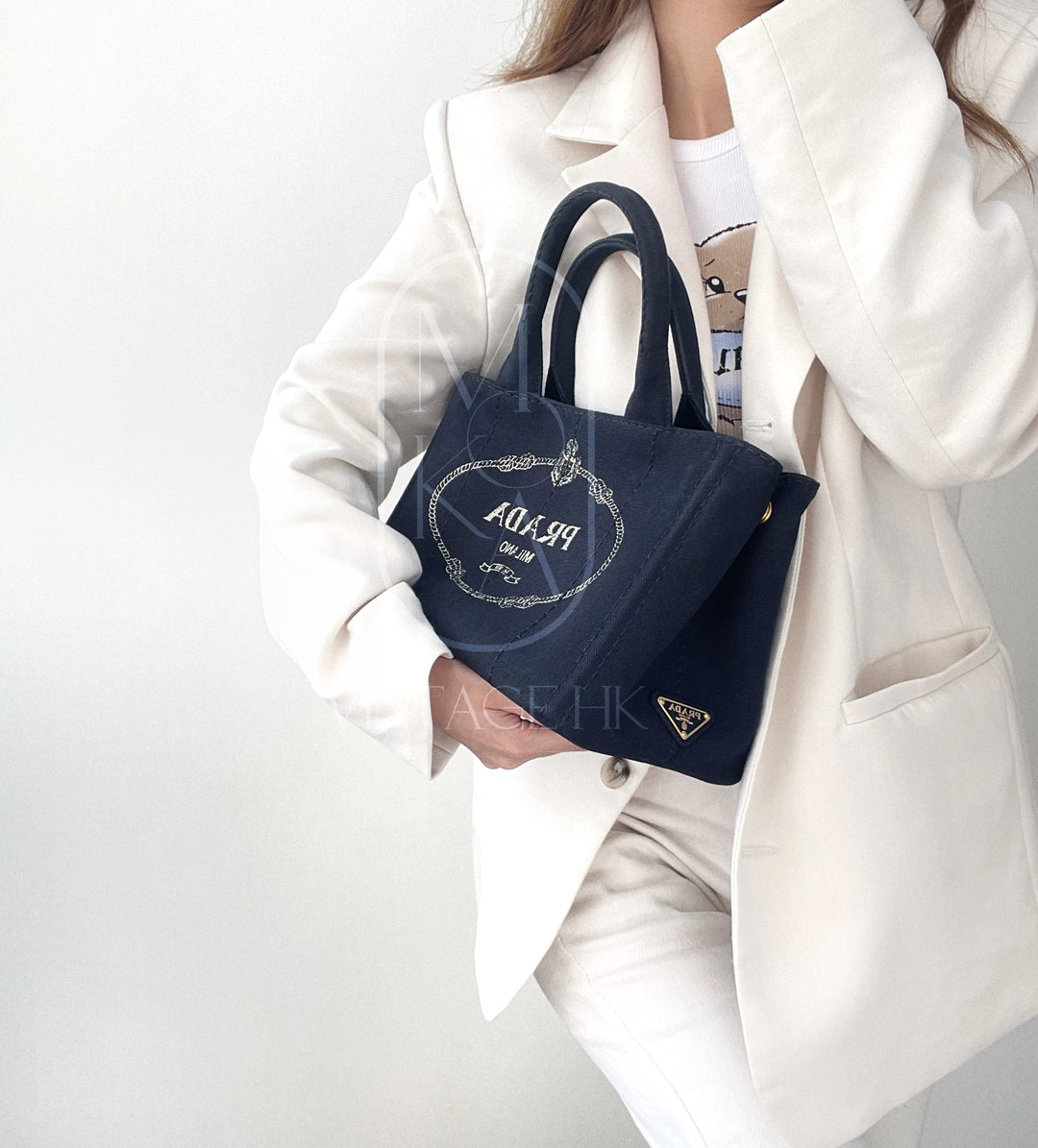 Prada canapa 2way denim shoulder hand bag