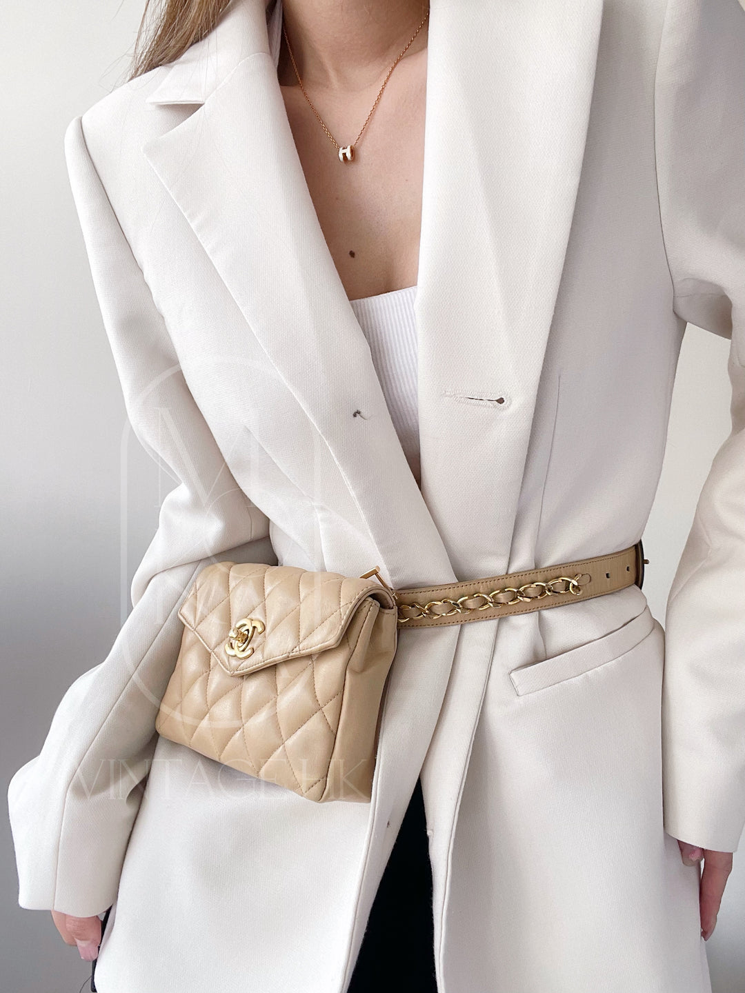 Chanel vintage quilted sheepskin CC belt bag