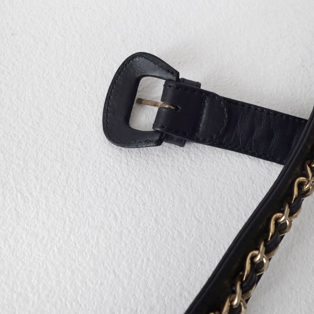 Chanel vintage quilted sheepskin CC belt bag+chain