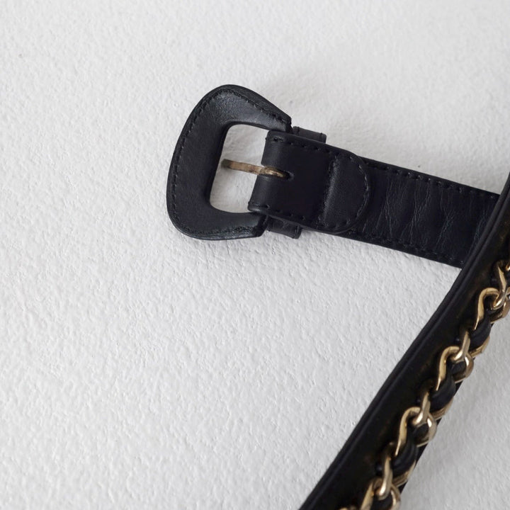 Chanel vintage quilted sheepskin CC belt bag+chain