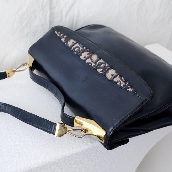 Dior trotteur dark navy cream leather jacquard handbag
