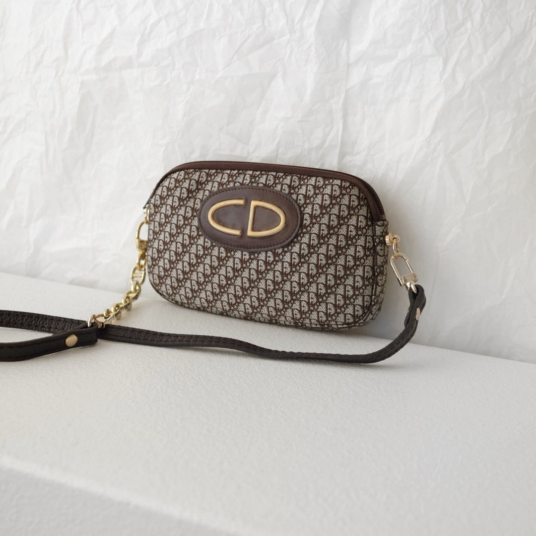 Dior vintage trotter jacquard pouch+chain