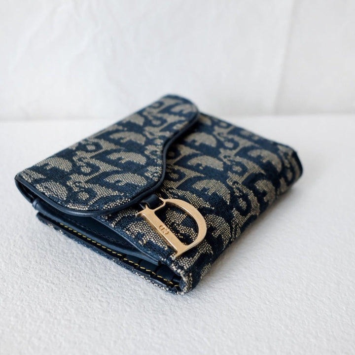 Dior saddle trotter bi-fold wallet navy