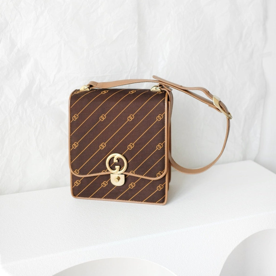 Gucci vintage canvas leather flap shoulder bag