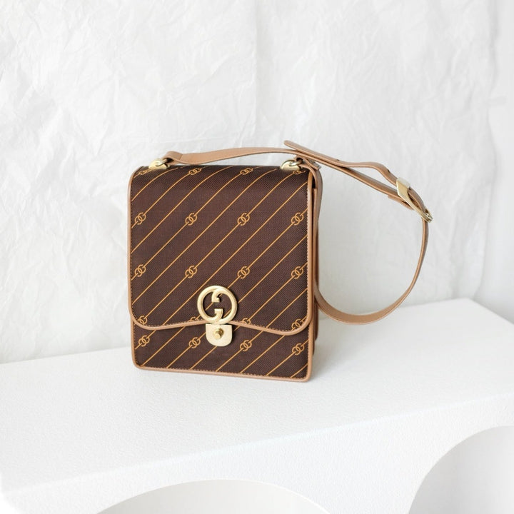 Gucci vintage canvas leather flap shoulder bag