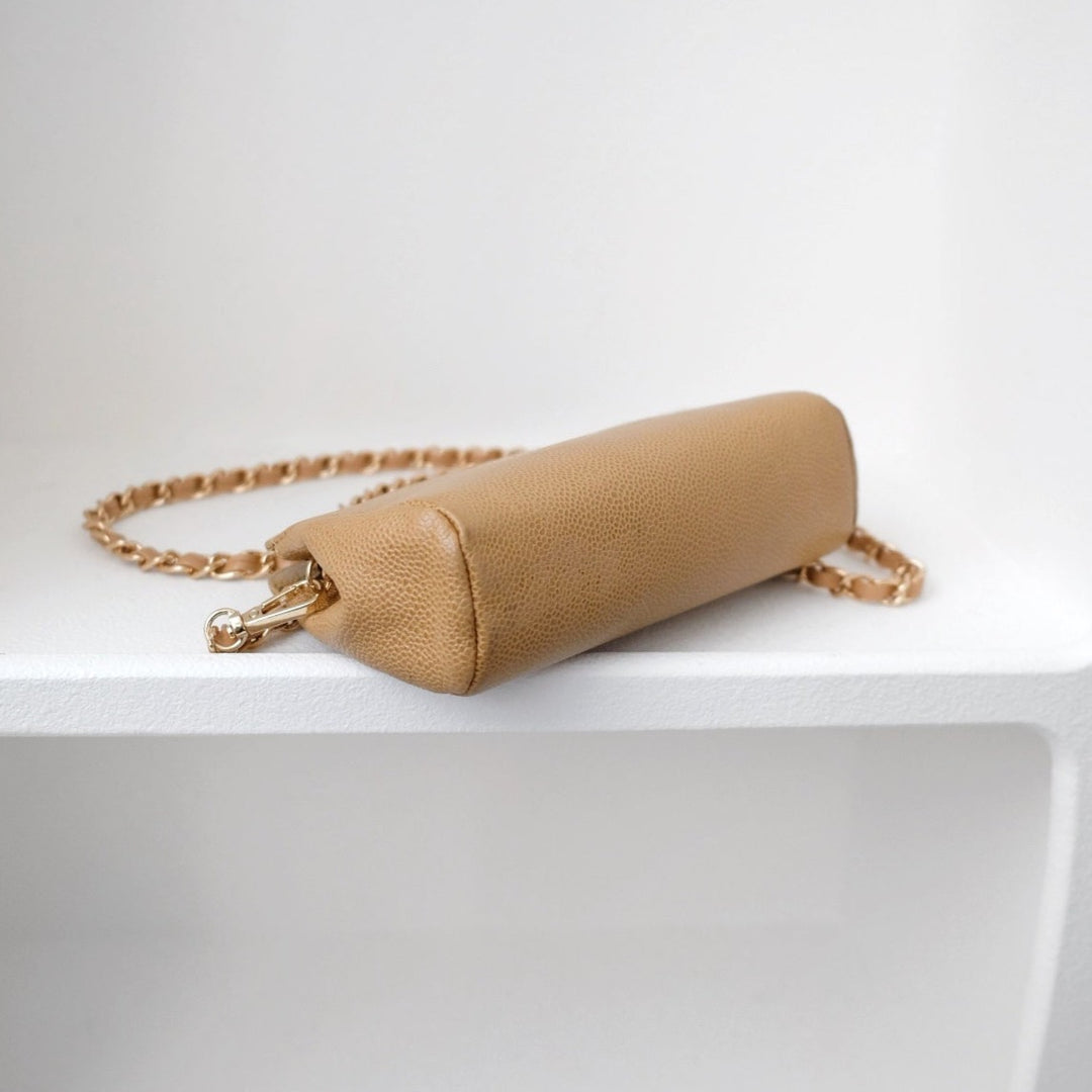 Chanel vintage beige quilted cowhide pouch +chain