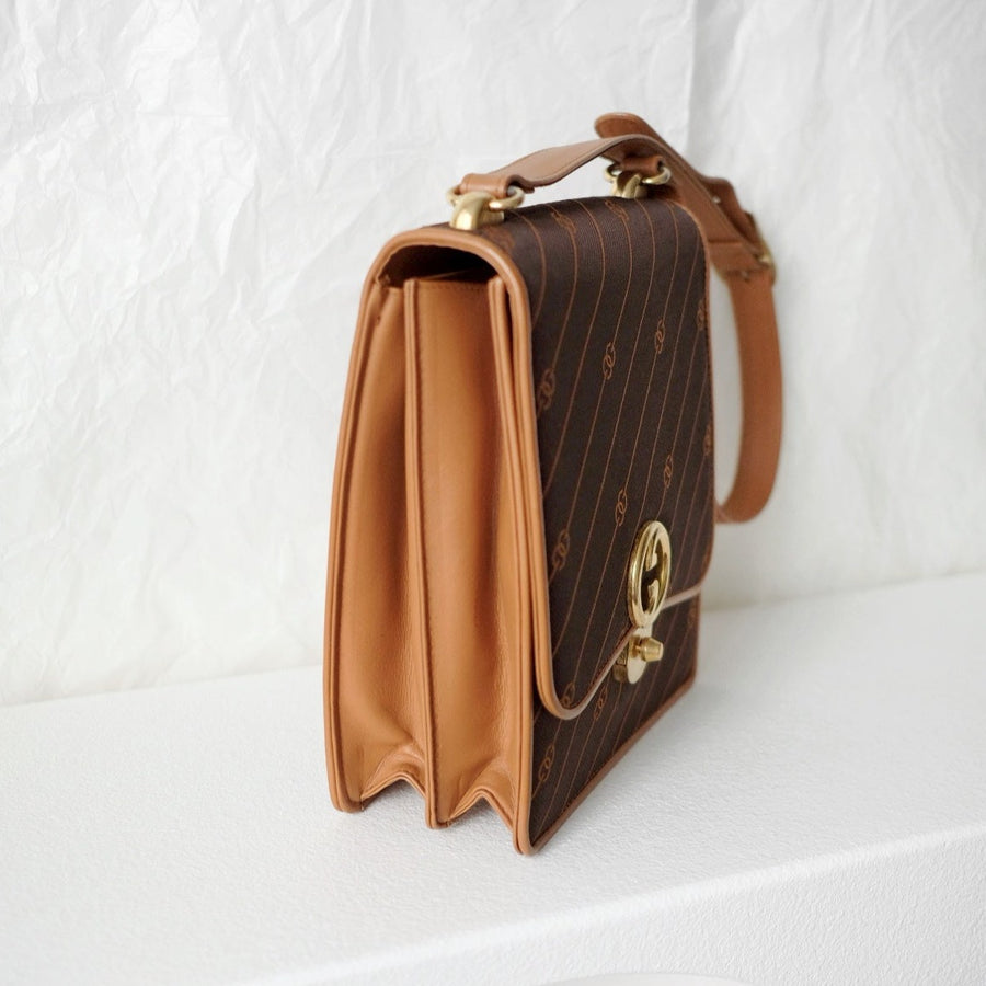 Gucci vintage canvas leather flap shoulder bag