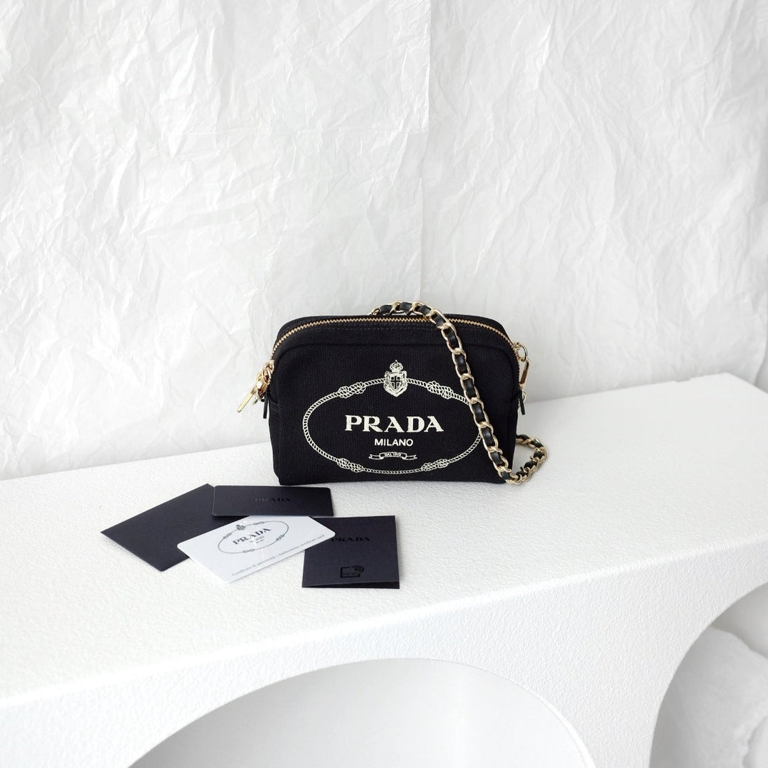 Prada denim clutch+chain