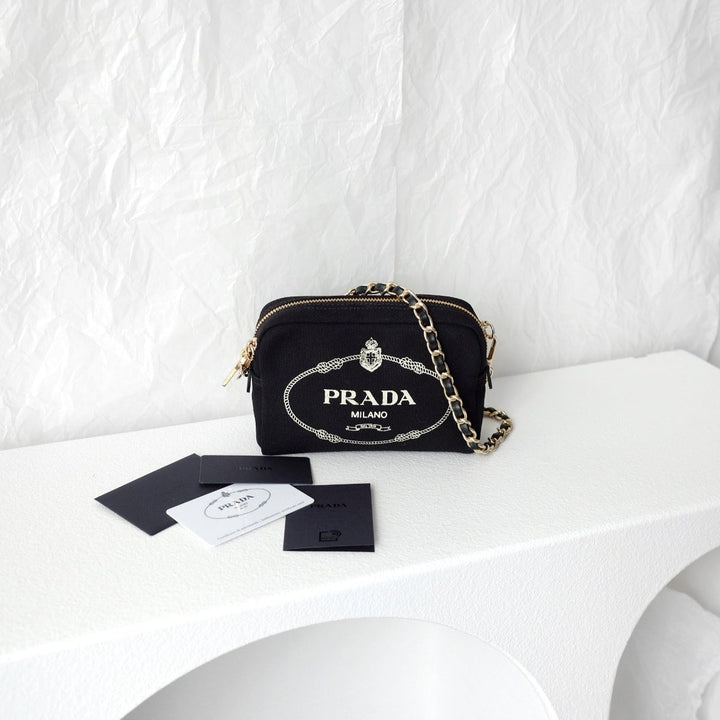 Prada denim clutch+chain