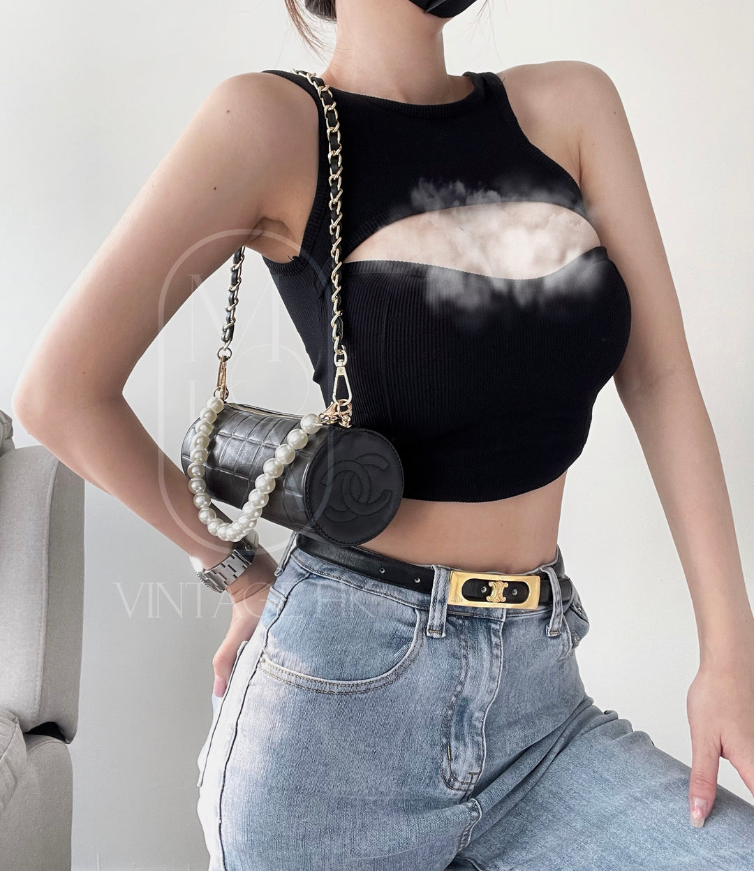 Chanel vintage chocolate bar cc cylinder bag